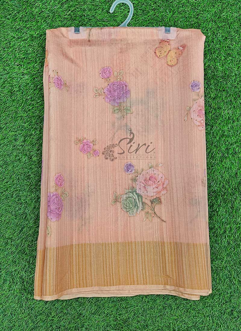 Lovely Digital Print Fancy Jute Gicha Silk Saree