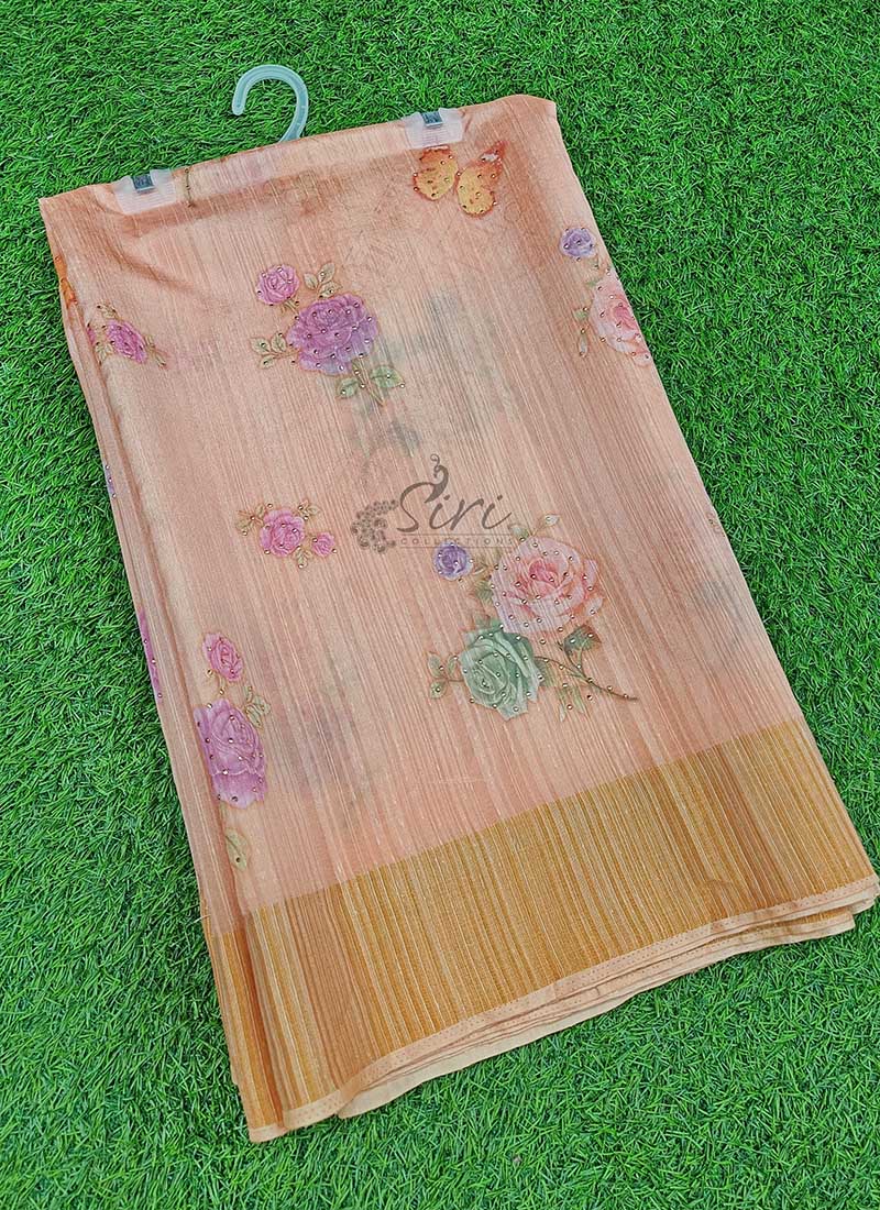 Lovely Digital Print Fancy Jute Gicha Silk Saree