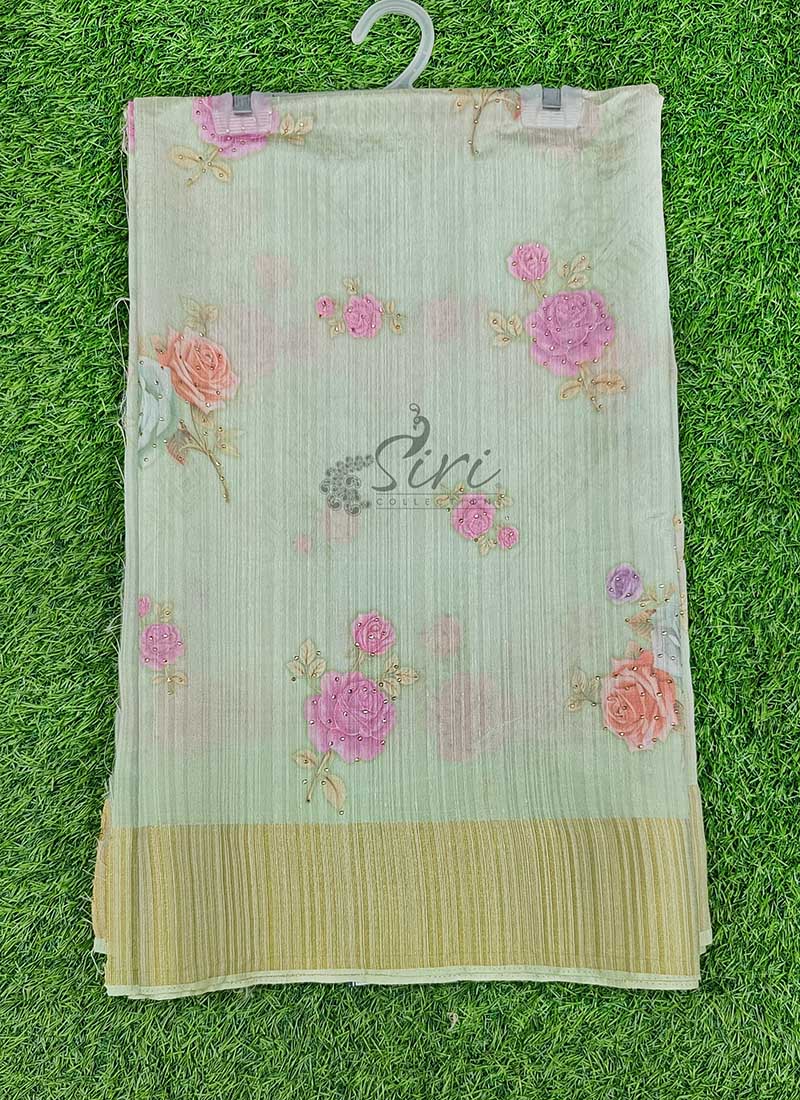 Lovely Digital Print Fancy Jute Gicha Silk Saree