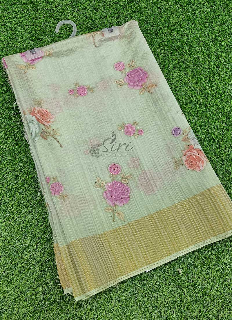 Lovely Digital Print Fancy Jute Gicha Silk Saree