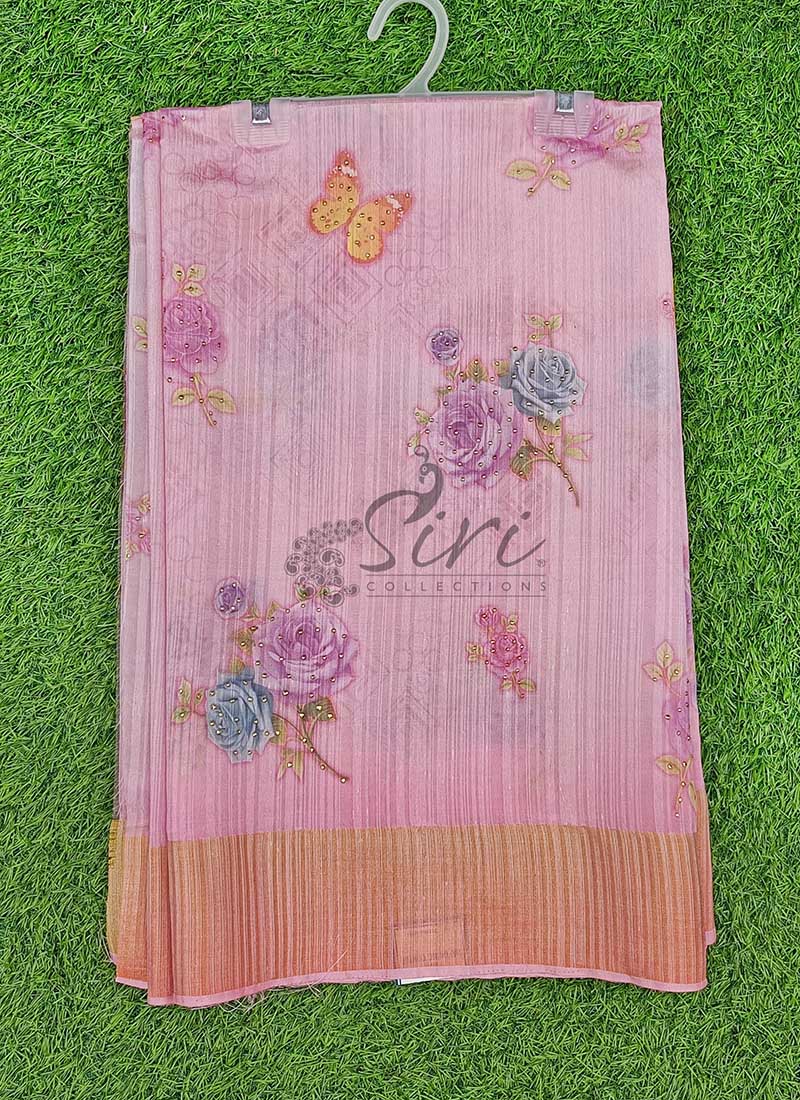 Lovely Digital Print Fancy Jute Gicha Silk Saree