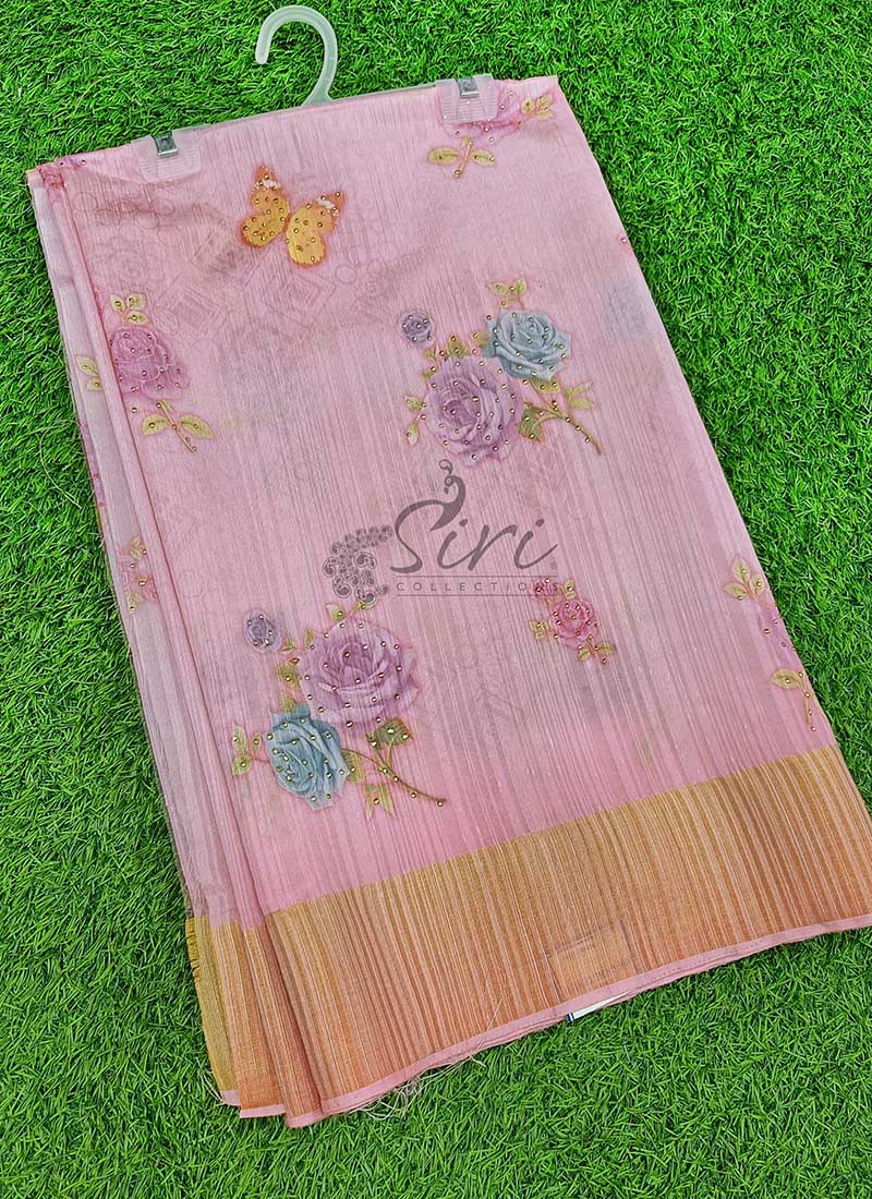 Lovely Digital Print Fancy Jute Gicha Silk Saree