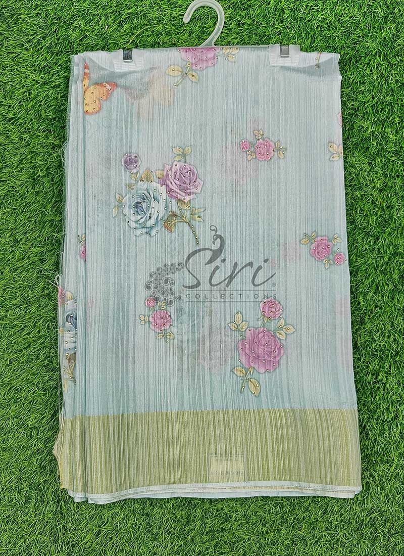 Lovely Digital Print Fancy Jute Gicha Silk Saree