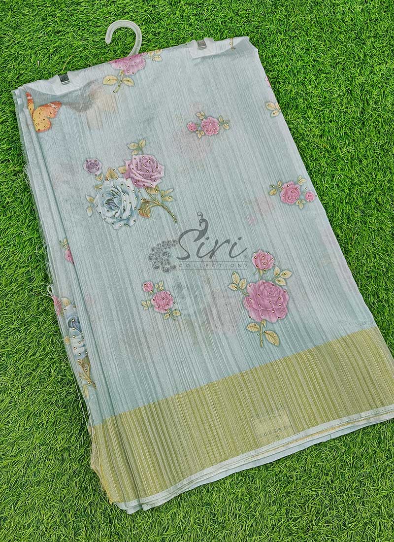 Lovely Digital Print Fancy Jute Gicha Silk Saree