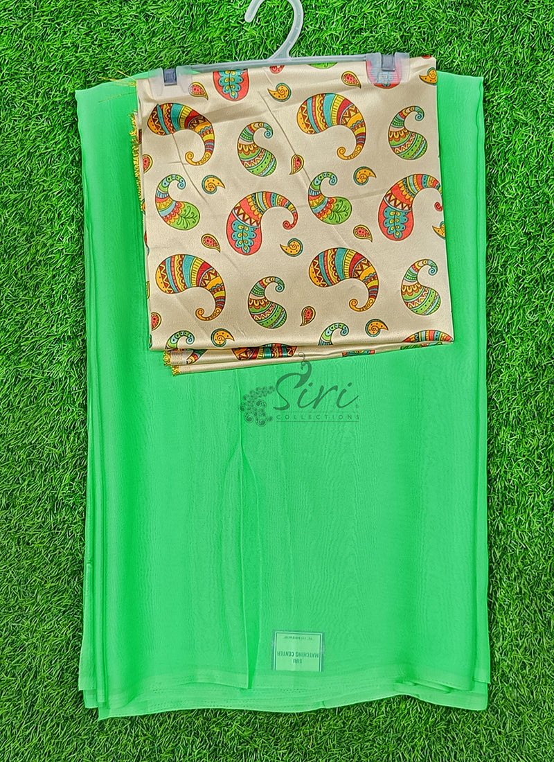 Lovely Crepe Georgette Saree With Printed Blouse