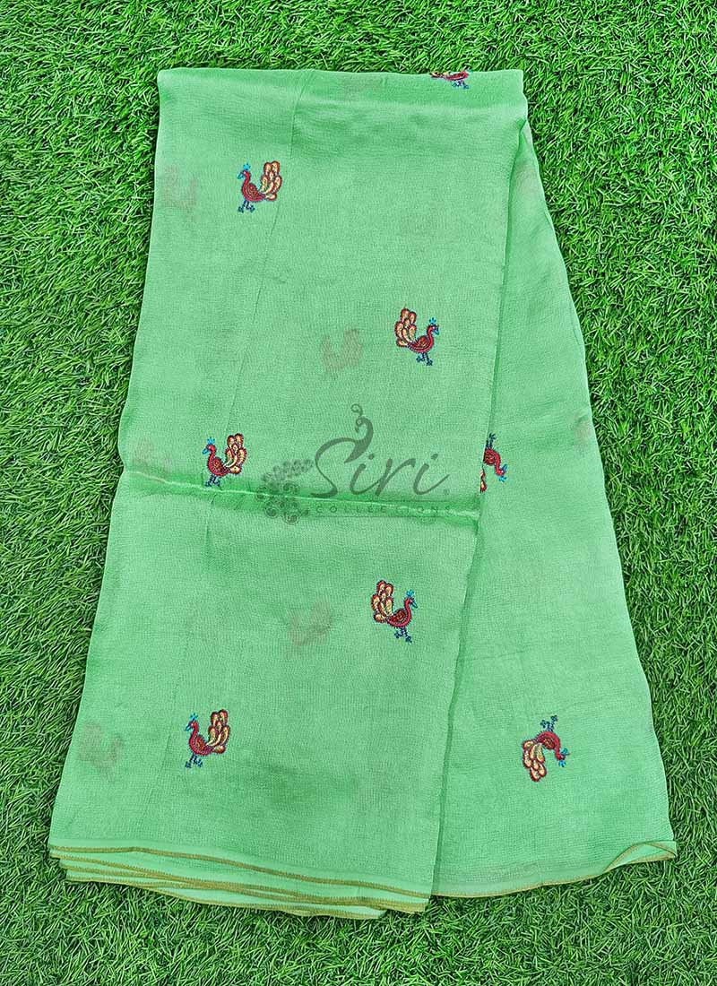 Beautiful Jute Silk Saree in Peacock Butis