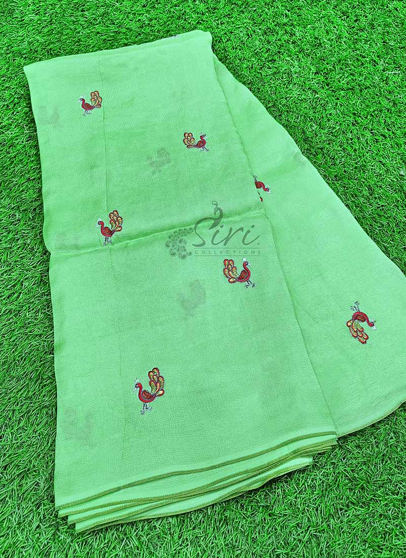 Beautiful Jute Silk Saree in Peacock Butis