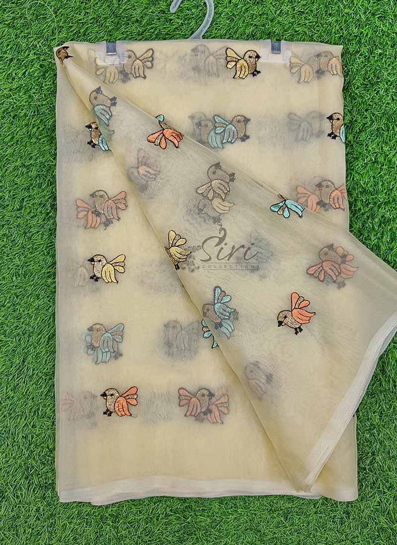 Designer Organza Saree in Cute Birds Design
