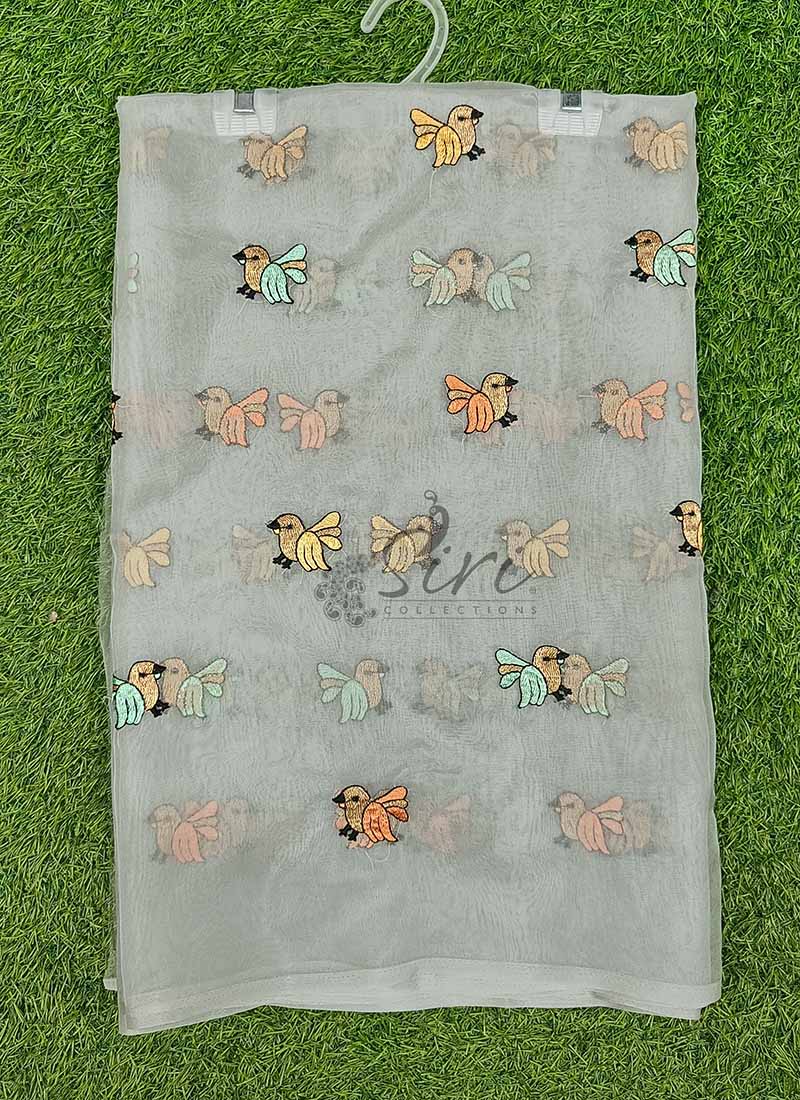Designer Organza Saree in Cute Birds Design