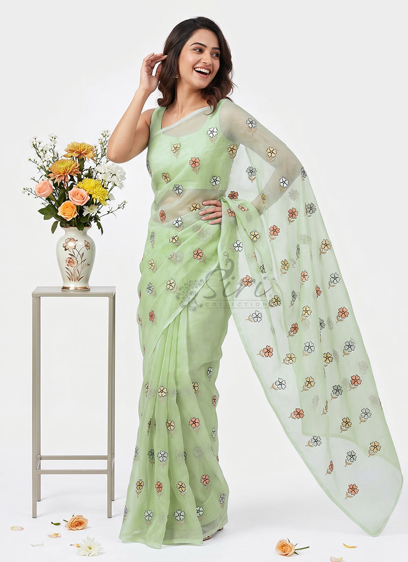 Designer Organza Saree in Cute Flower Design
