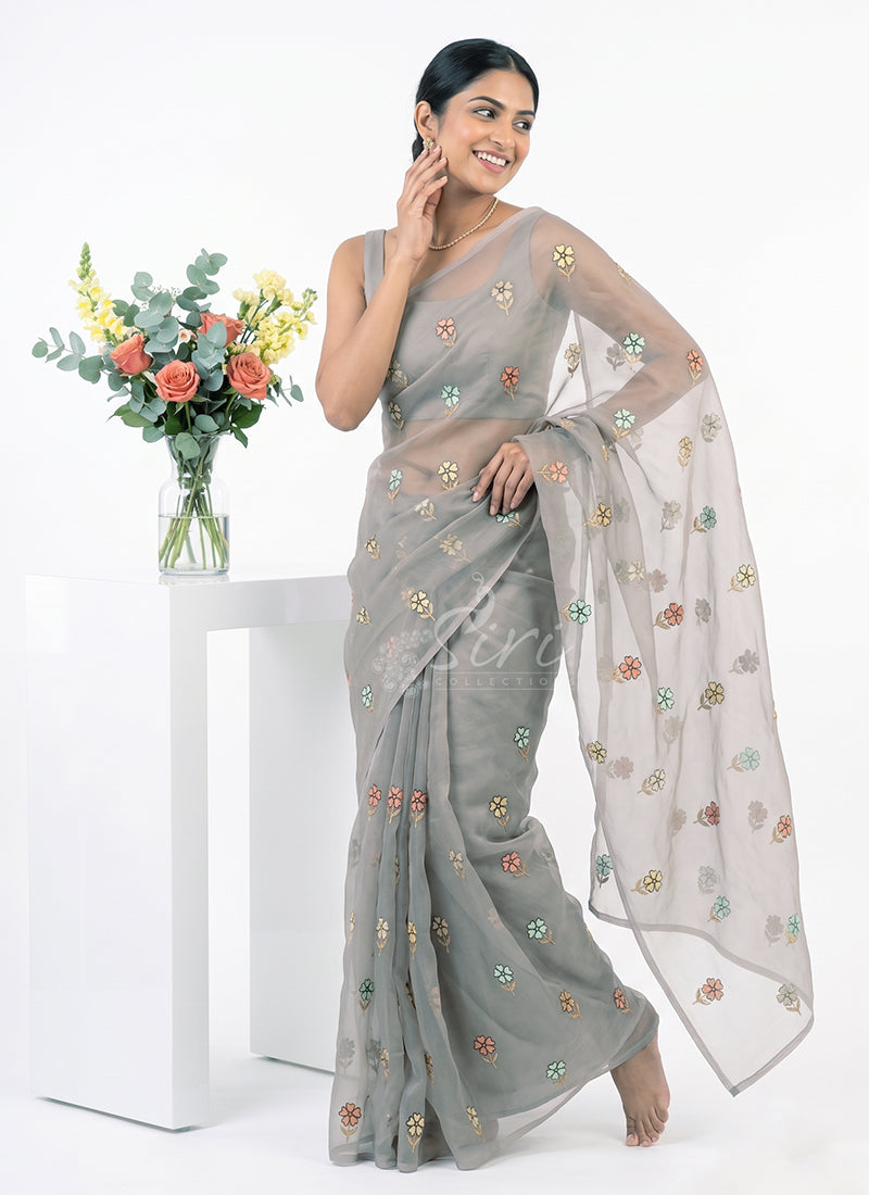 Designer Organza Saree in Cute Flower Design
