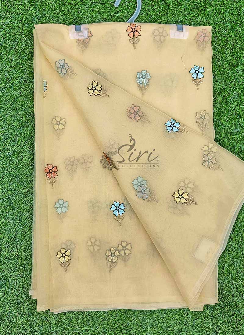 Designer Organza Saree in Cute Flower Design