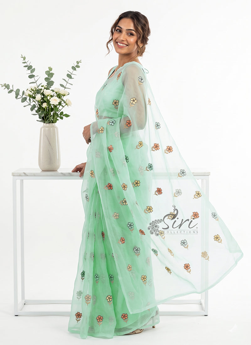 Designer Organza Saree in Cute Flower Design