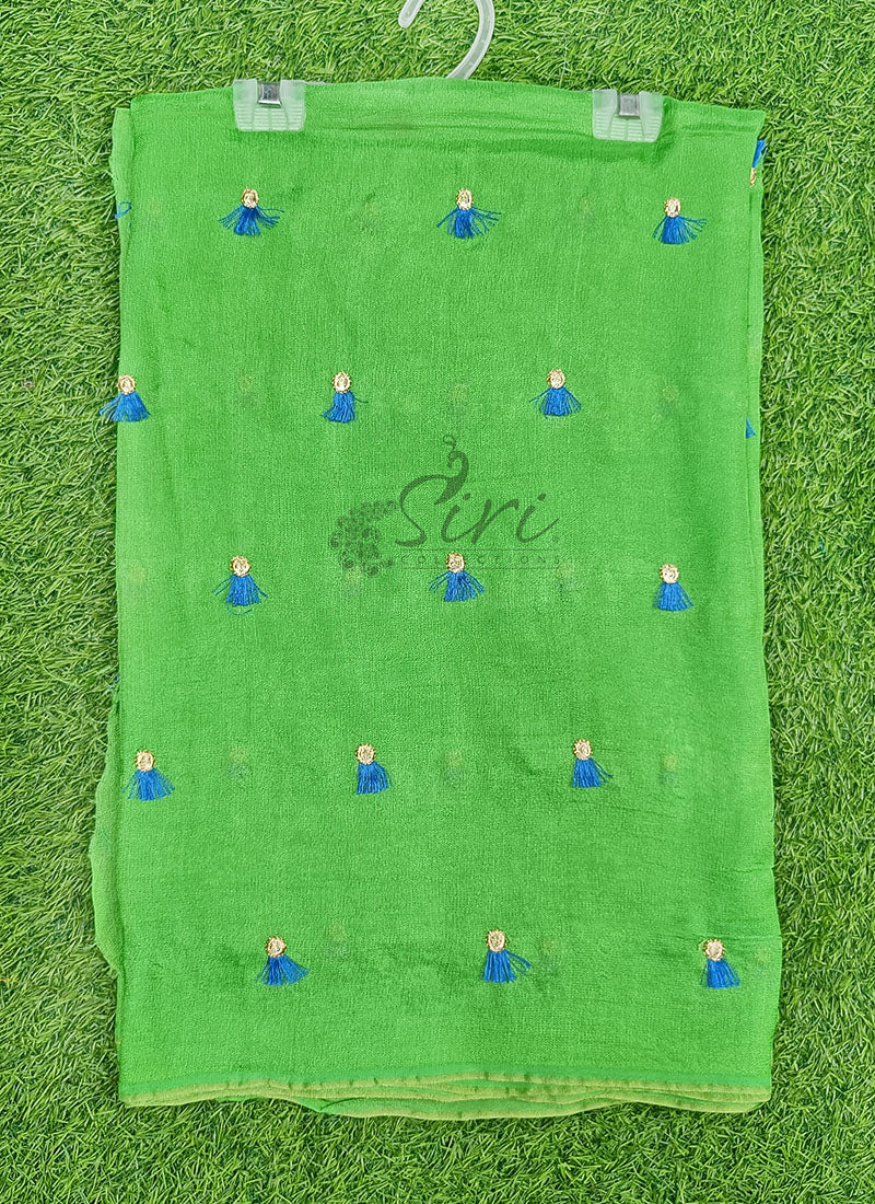 Lovely Jute Georgette Saree in Embroidery Tassel Butis
