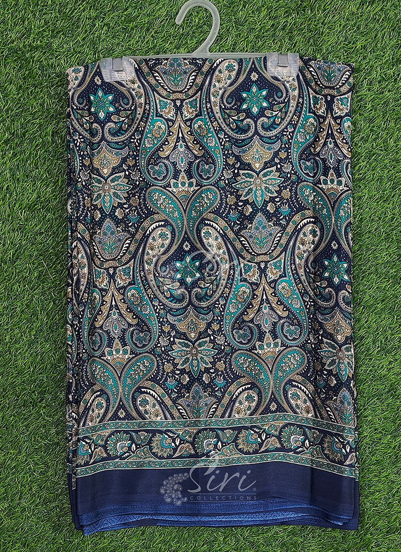 Latest Beautiful Printed Crepe Saree with Blouse