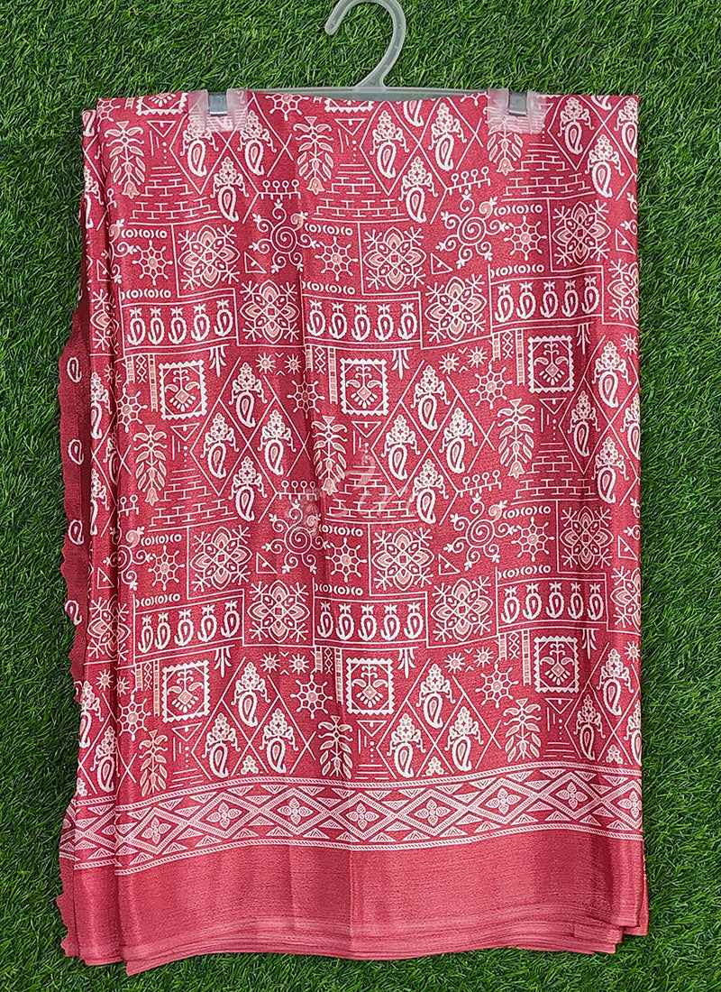 Latest Beautiful Printed Crepe Saree with Blouse