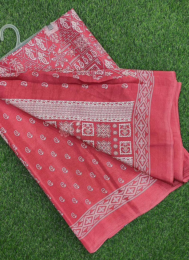 Latest Beautiful Printed Crepe Saree with Blouse