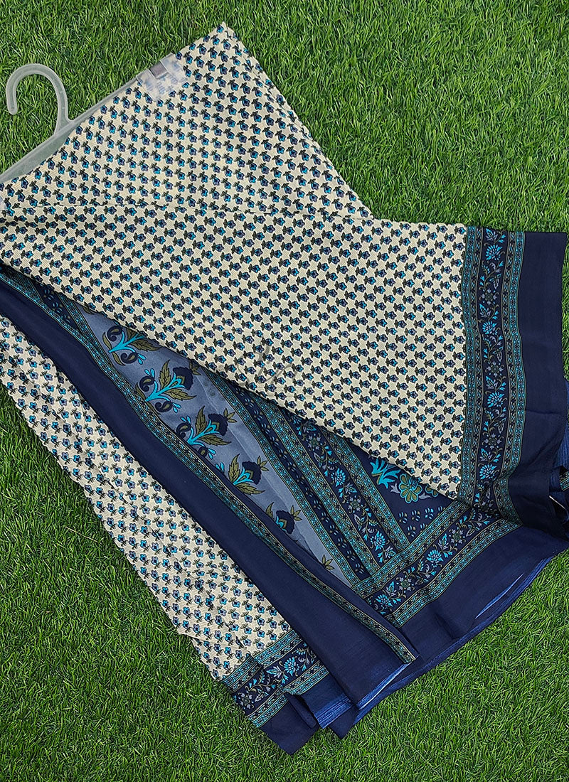 Latest Beautiful Printed Crepe Saree with Blouse