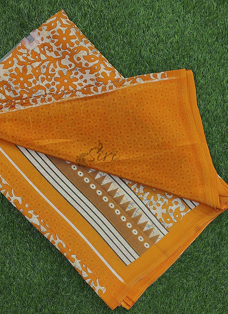 Latest Beautiful Printed Crepe silk Saree with Blouse