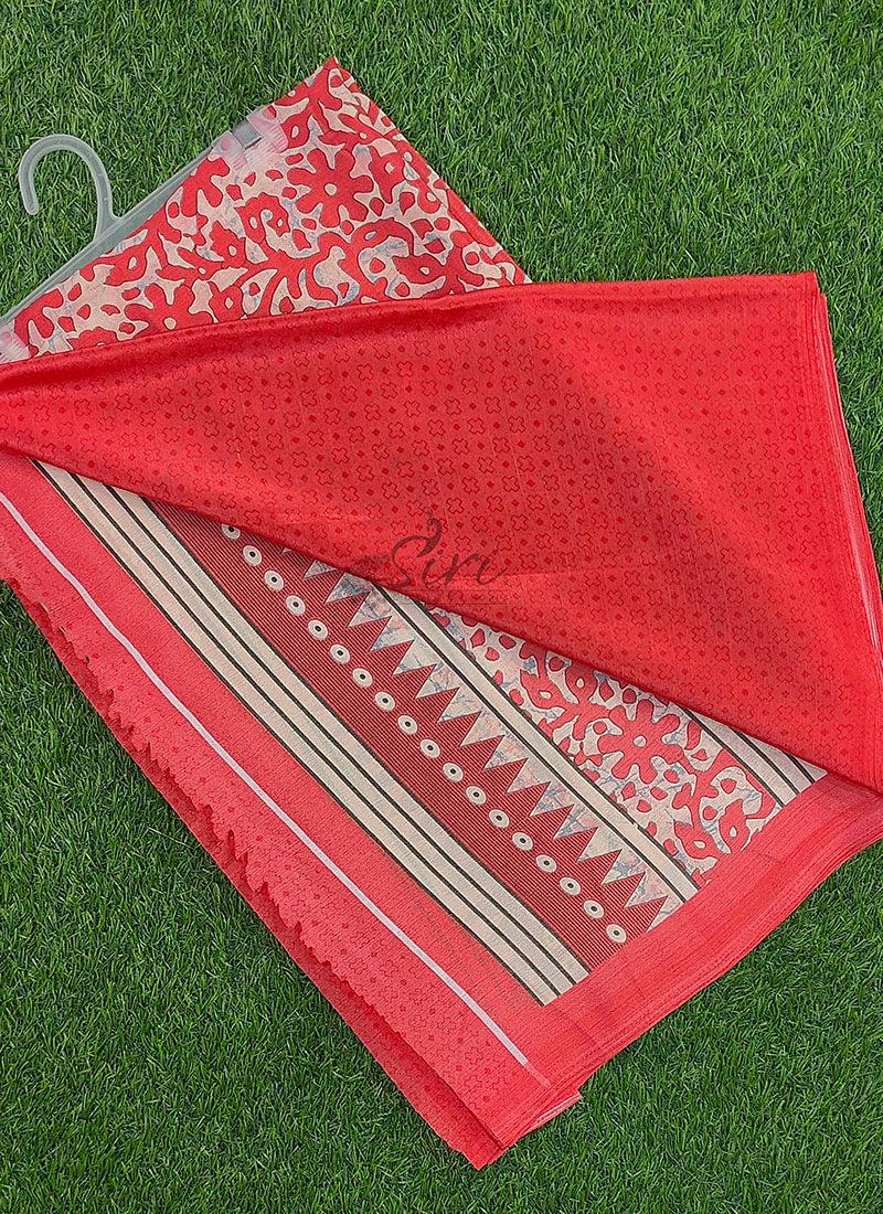 Latest Beautiful Printed Crepe silk Saree with Blouse