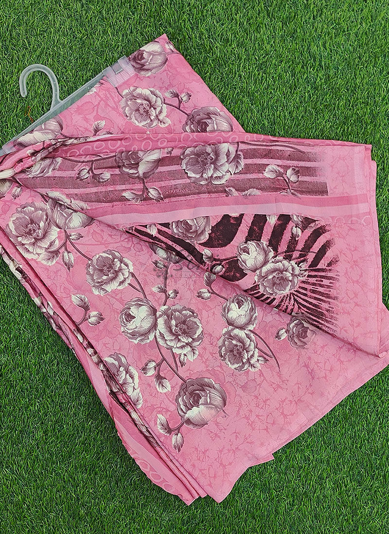 Latest Beautiful Printed Crepe silk Saree with Blouse