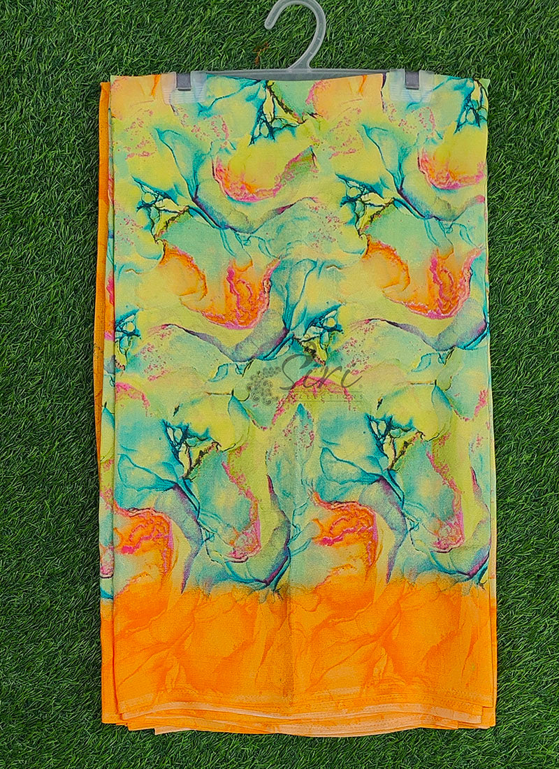 Latest Beautiful Printed Crepe silk Saree with Blouse