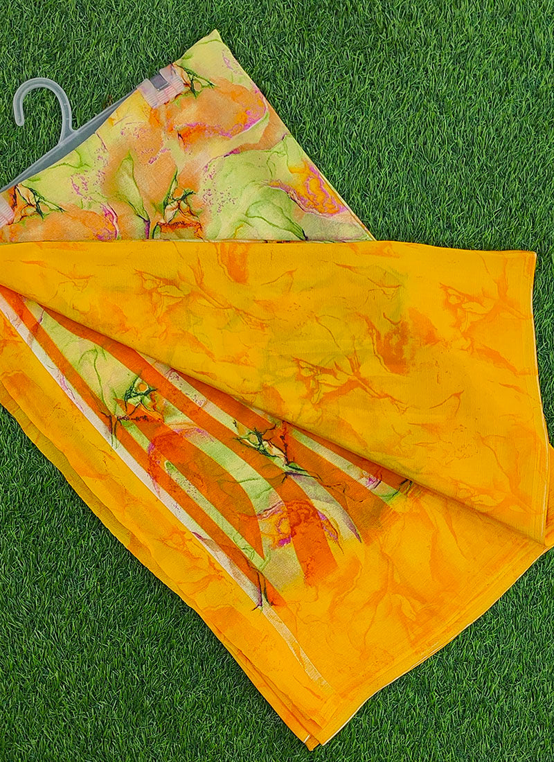 Latest Beautiful Printed Crepe silk Saree with Blouse