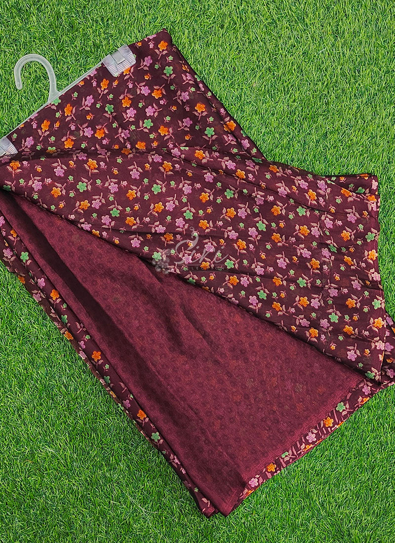 Beautiful Printed Floral Metal Georgette Saree