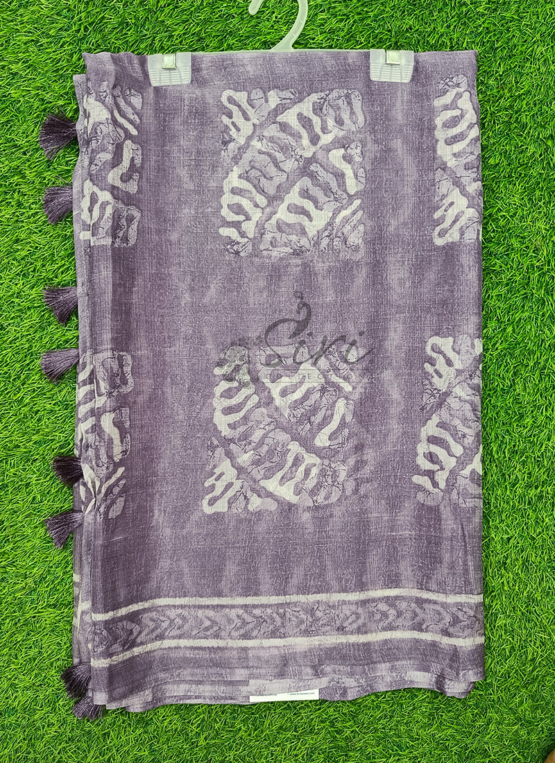 Beautiful Printed Chiffon Saree in Self Lines Texture