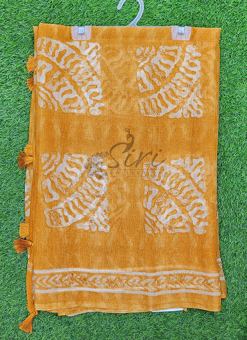 Beautiful Printed Chiffon Saree in Self Lines Texture