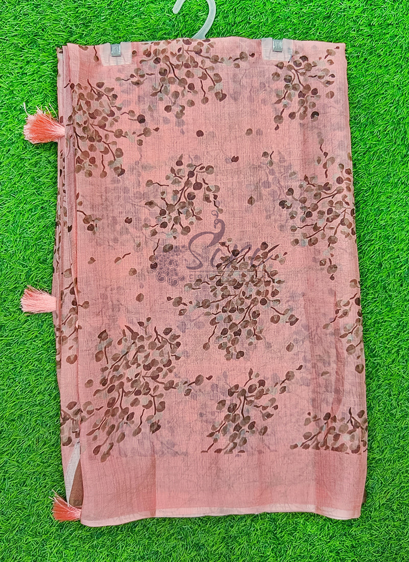 Beautiful Printed Chiffon Saree in Self Lines Texture