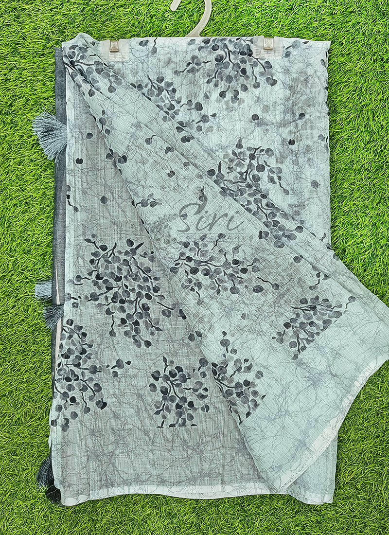 Beautiful Printed Chiffon Saree in Self Lines Texture