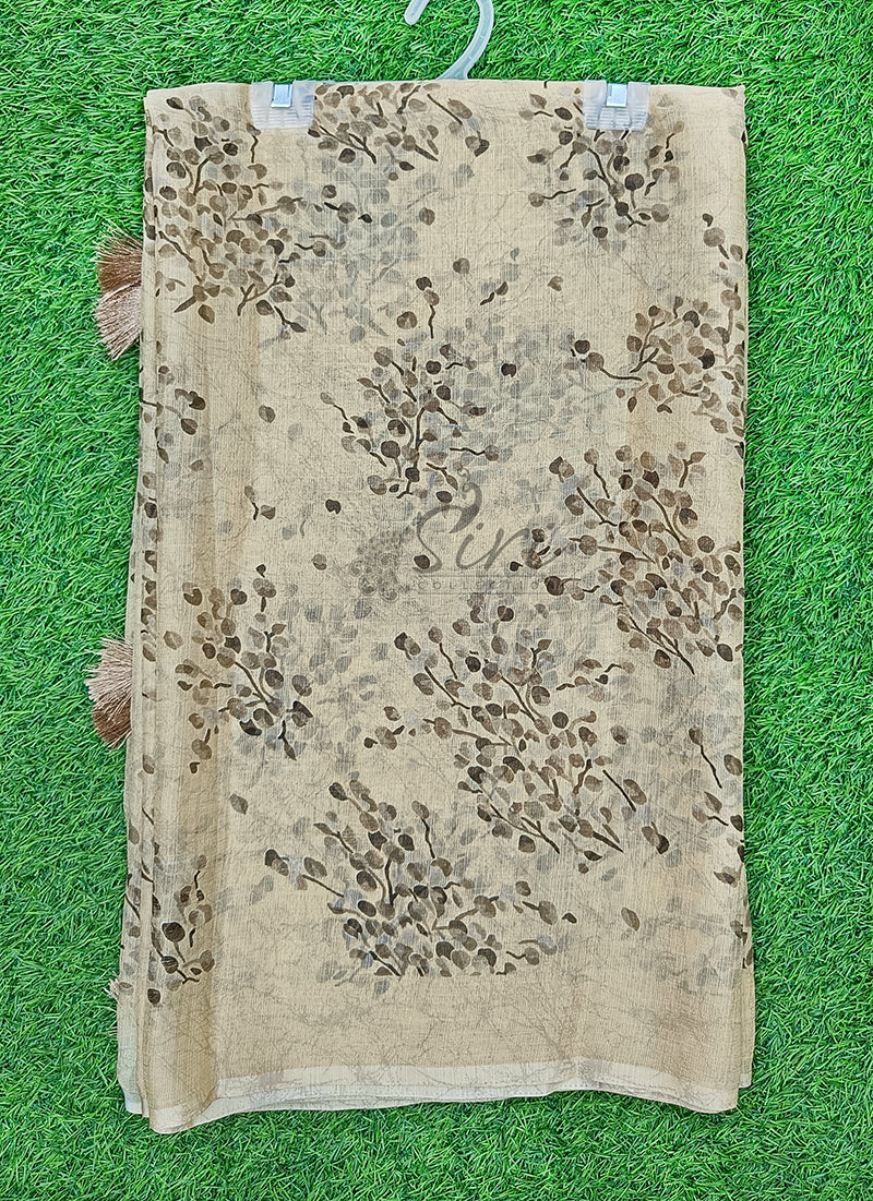 Beautiful Printed Chiffon Saree in Self Lines Texture