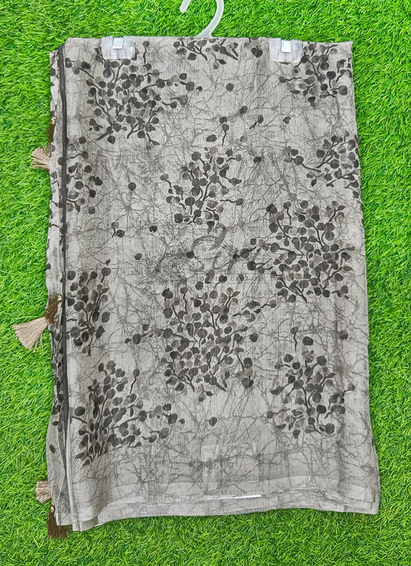 Beautiful Printed Chiffon Saree in Self Lines Texture