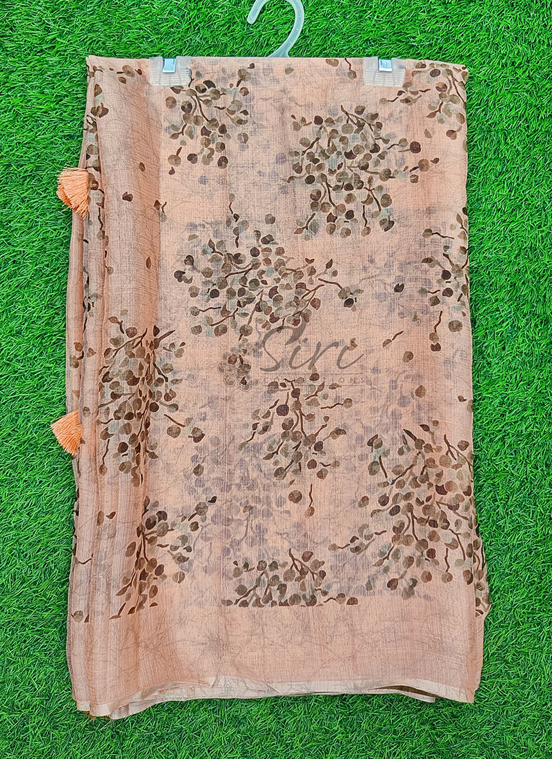 Beautiful Printed Chiffon Saree in Self Lines Texture