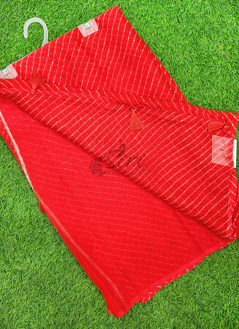 Beautiful Printed Chiffon Saree in Self Lines Texture