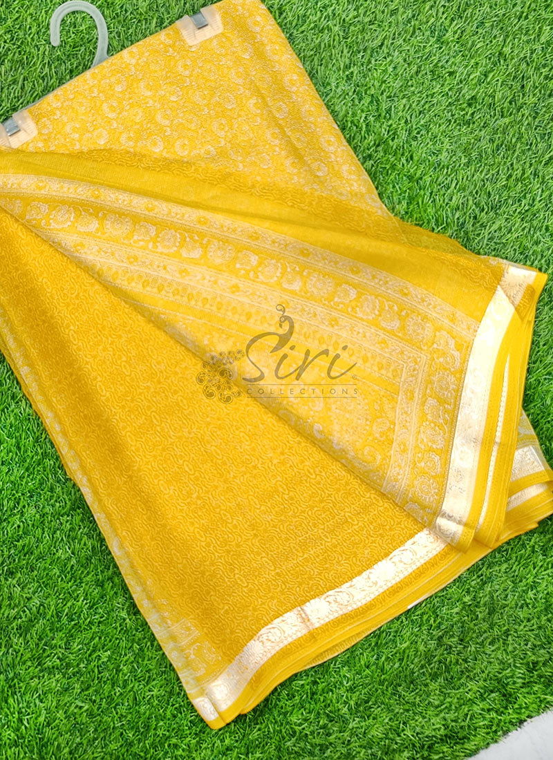 Beautiful Printed Chiffon Saree with Silver Border