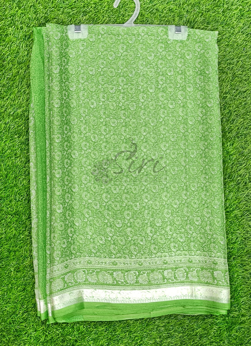Beautiful Printed Chiffon Saree with Silver Border
