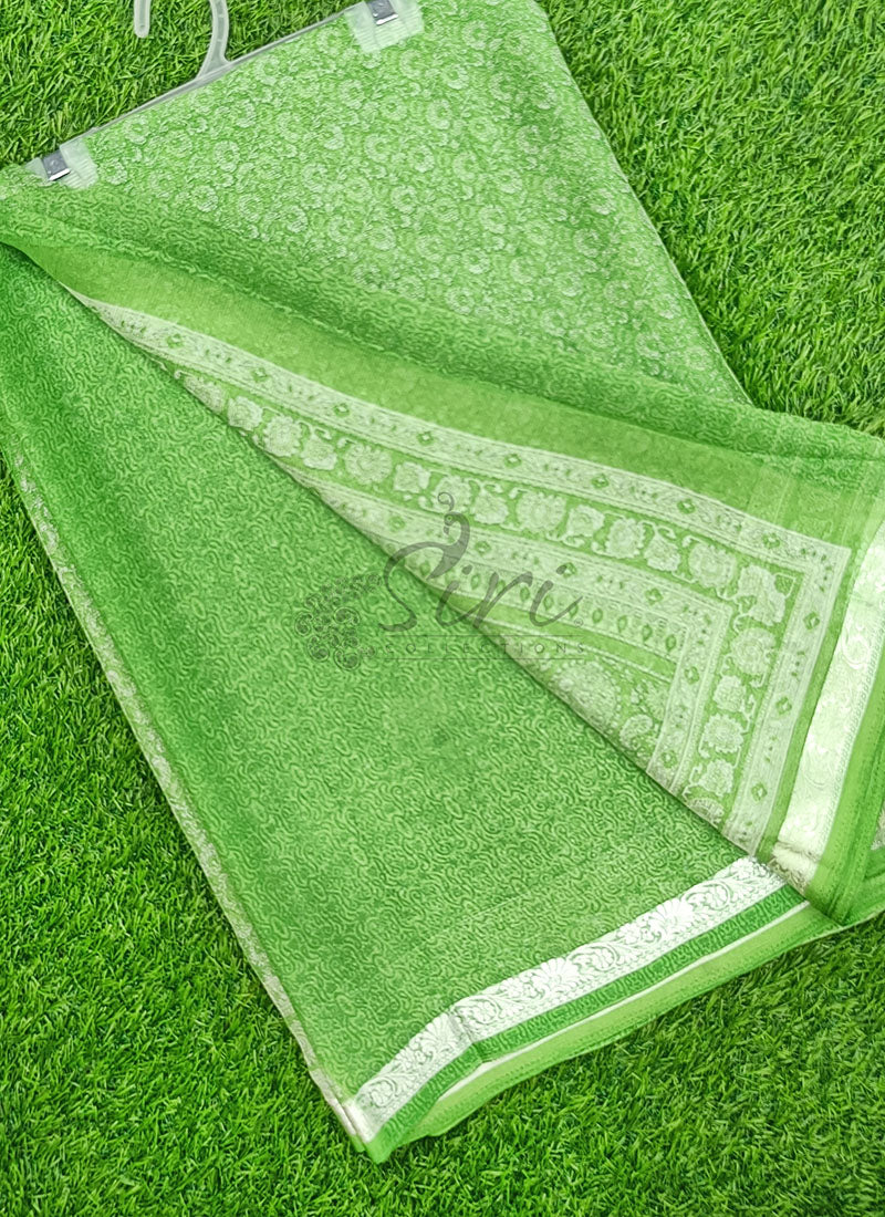 Beautiful Printed Chiffon Saree with Silver Border