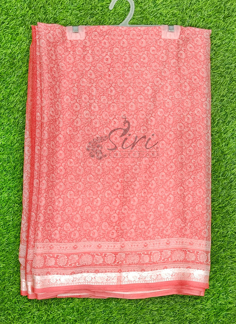 Beautiful Printed Chiffon Saree with Silver Border