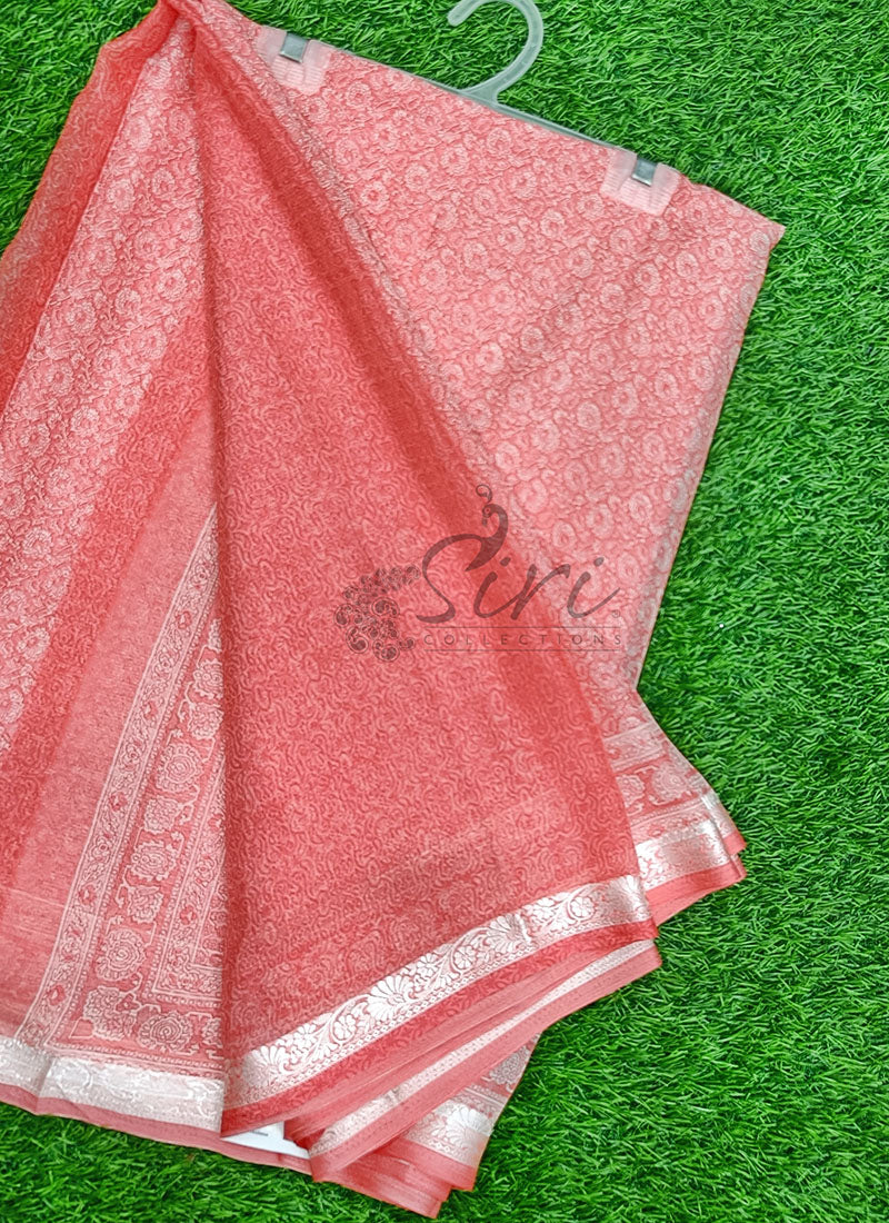 Beautiful Printed Chiffon Saree with Silver Border
