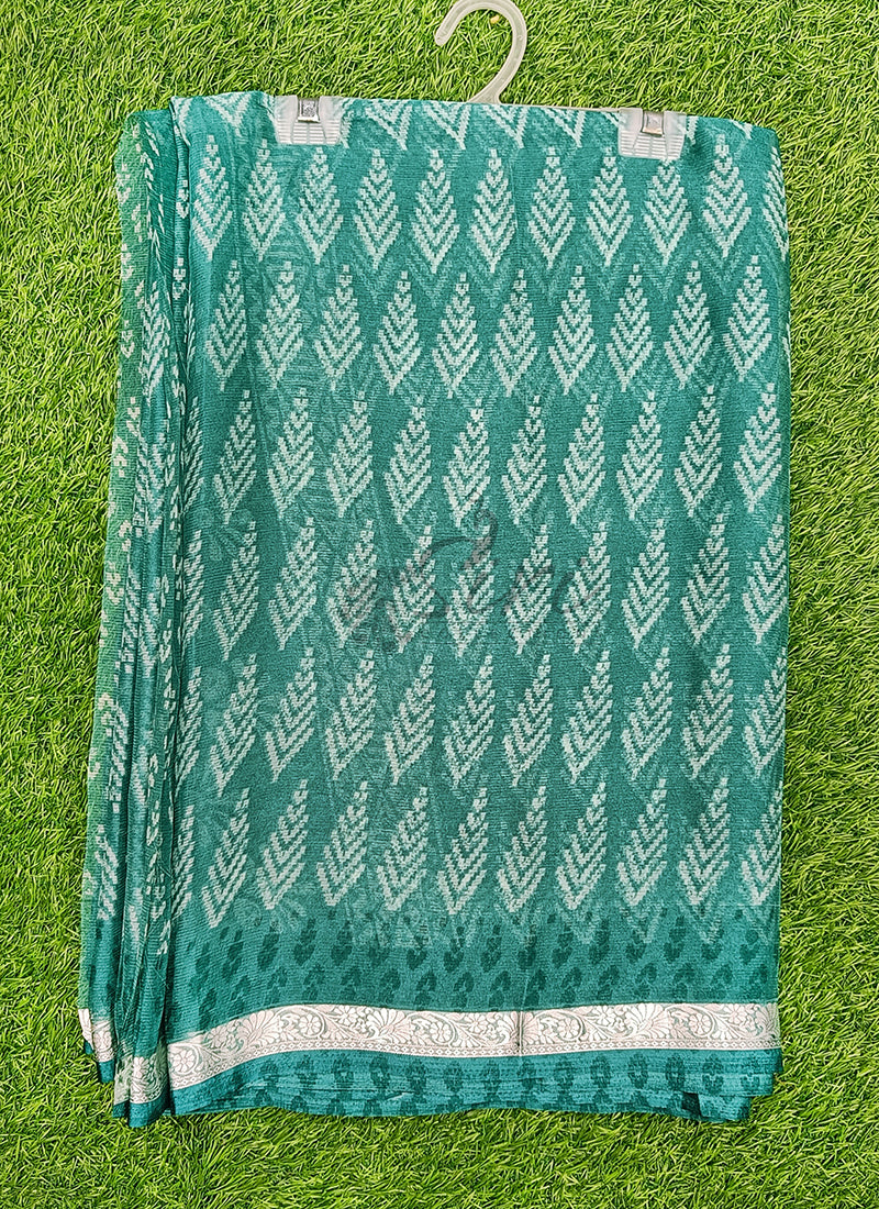 Beautiful Printed Chiffon Saree with Silver Border