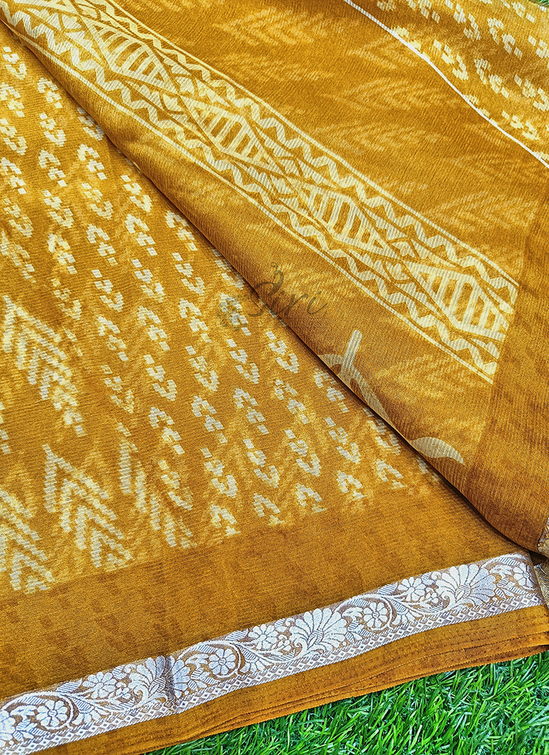 Beautiful Printed Chiffon Saree with Silver Border