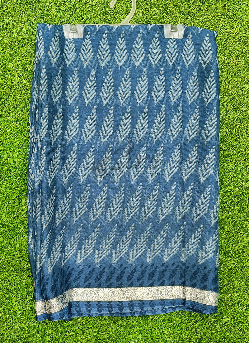 Beautiful Printed Chiffon Saree with Silver Border