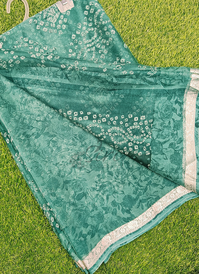 Beautiful Printed Chiffon Saree with Silver Border