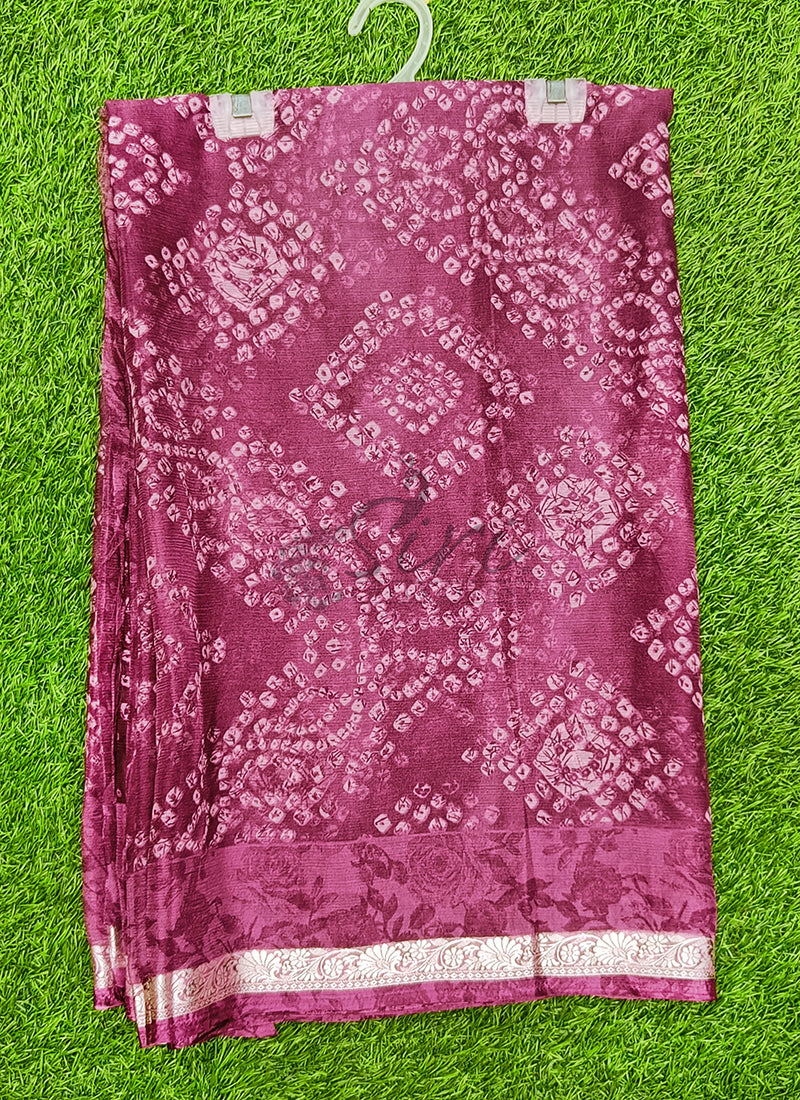 Beautiful Printed Chiffon Saree with Silver Border