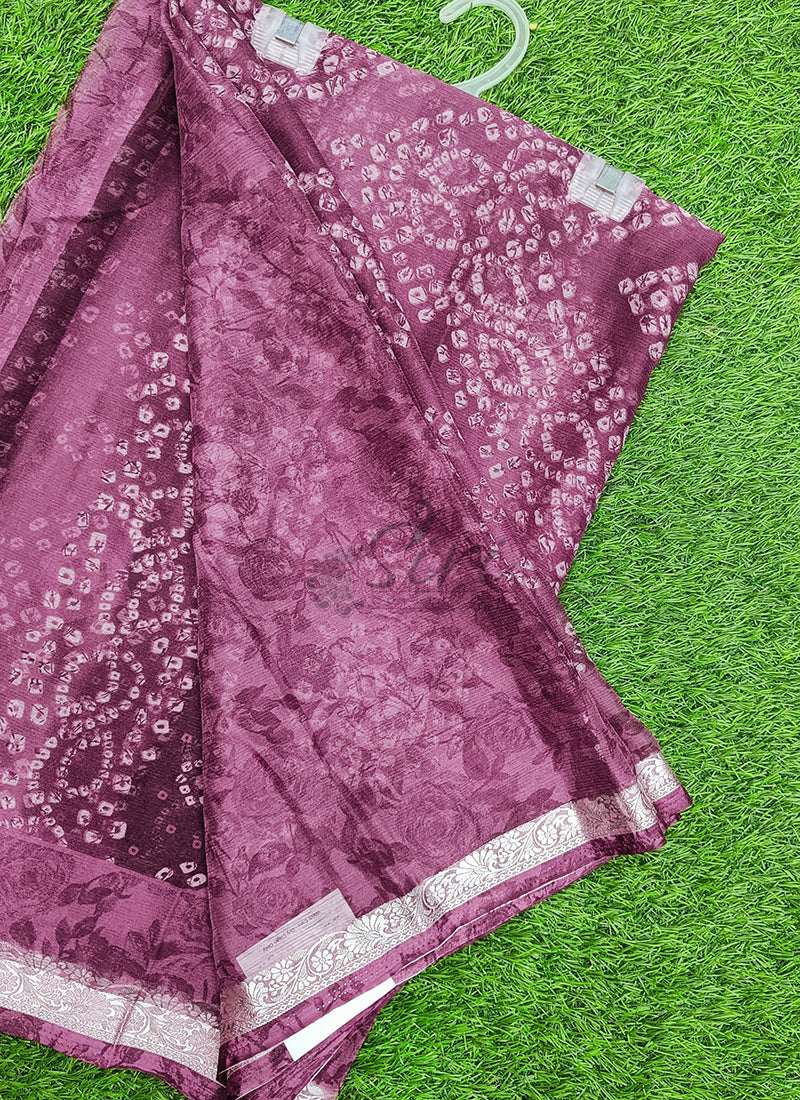 Beautiful Printed Chiffon Saree with Silver Border