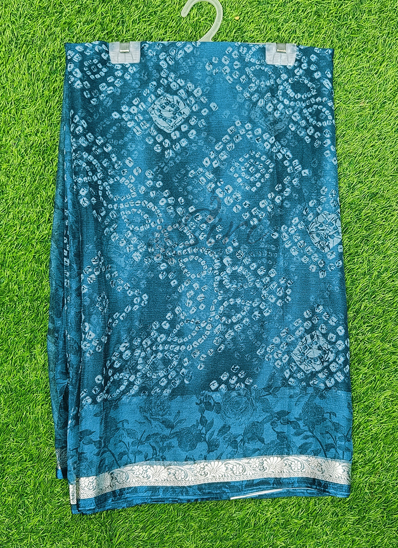 Beautiful Printed Chiffon Saree with Silver Border