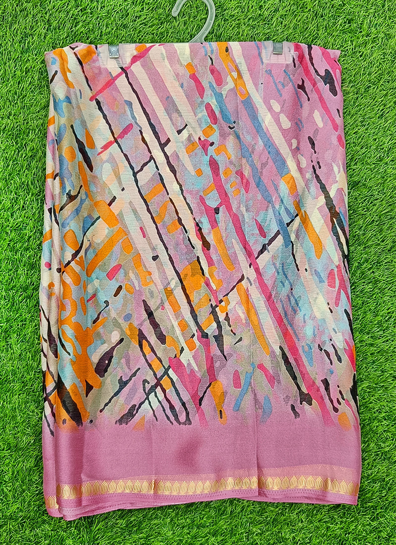 Lovely Printed Chiffon Saree in Soft Borders