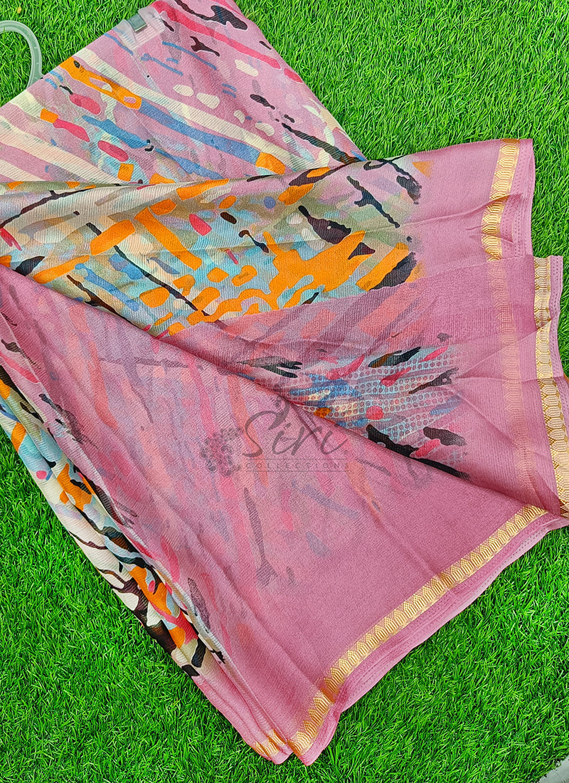 Lovely Printed Chiffon Saree in Soft Borders